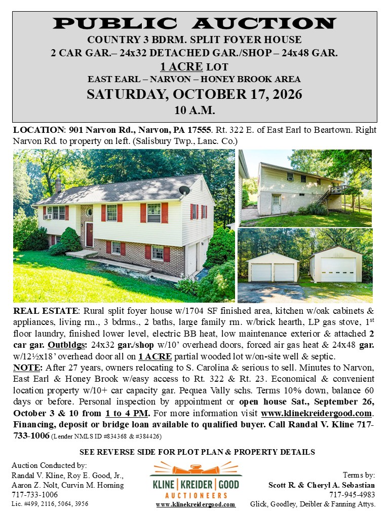 Estate Sale on Narvon, Narvon, PA — Narvon, PA Sale by Kline, Kreider & Good Auctioneers, LLC, photo 1