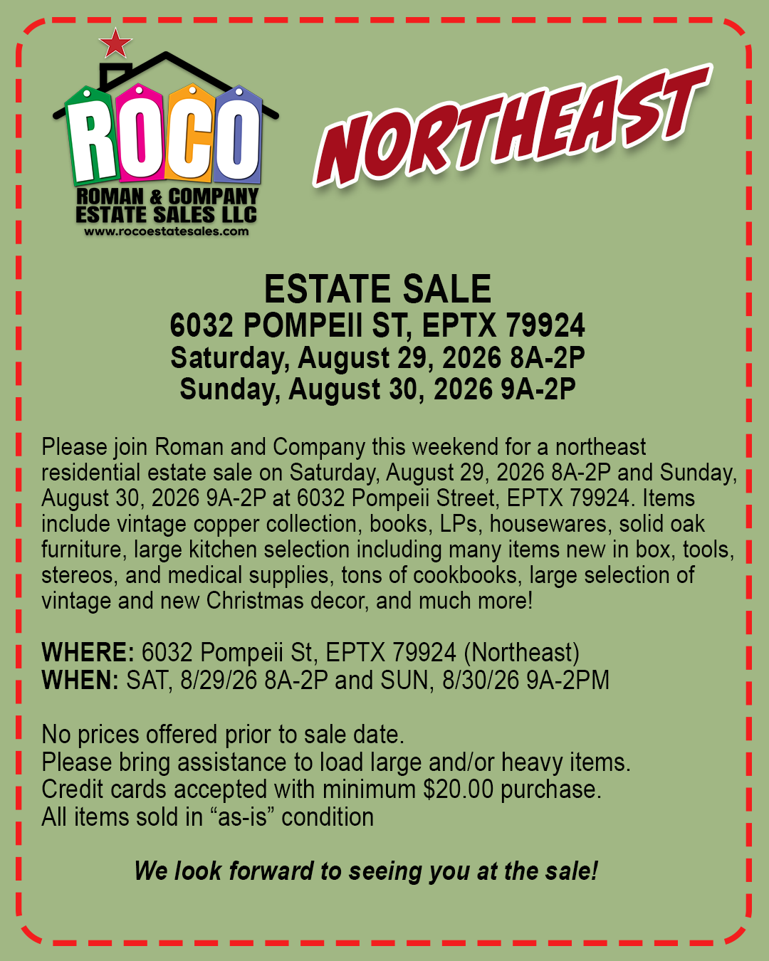Estate Sale on El Paso, El Paso TX — El Paso, TX Estate Sale by Roman and Company Estate Sales LLC