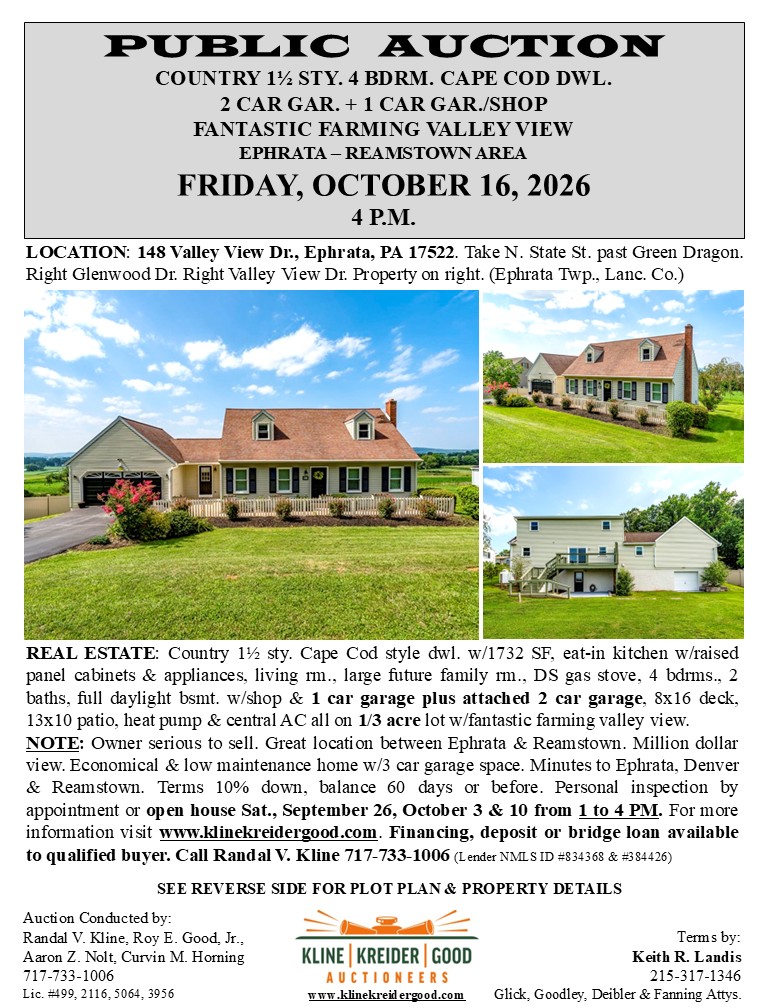 Estate Sale on Ephrata, Ephrata PA — Ephrata, PA Sale by Kline, Kreider & Good Auctioneers, LLC