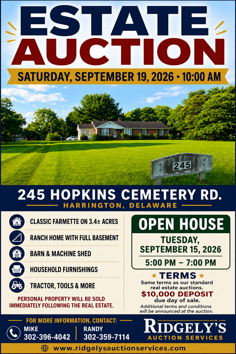 Estate Sale on Harrington, Harrington DE — Harrington, DE Sale by Ridgely's Auction Service