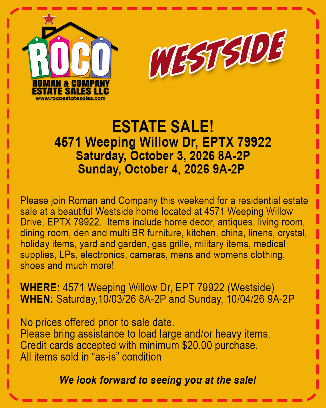 Estate Sale on El Paso, El Paso TX — El Paso, TX Estate Sale by Roman and Company Estate Sales LLC
